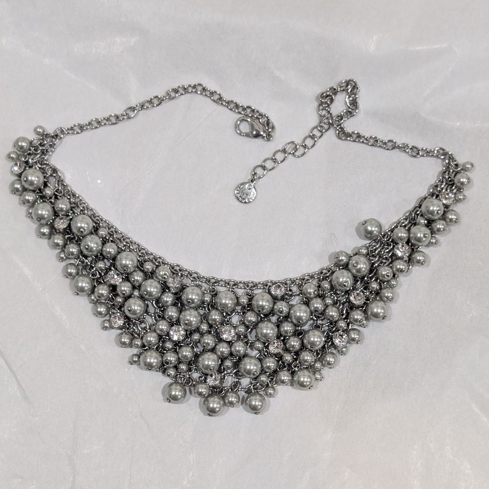 Charter Club Silver Pearl Rhinestone Beaded Bib Necklace ChaCha, 16.5"-19"